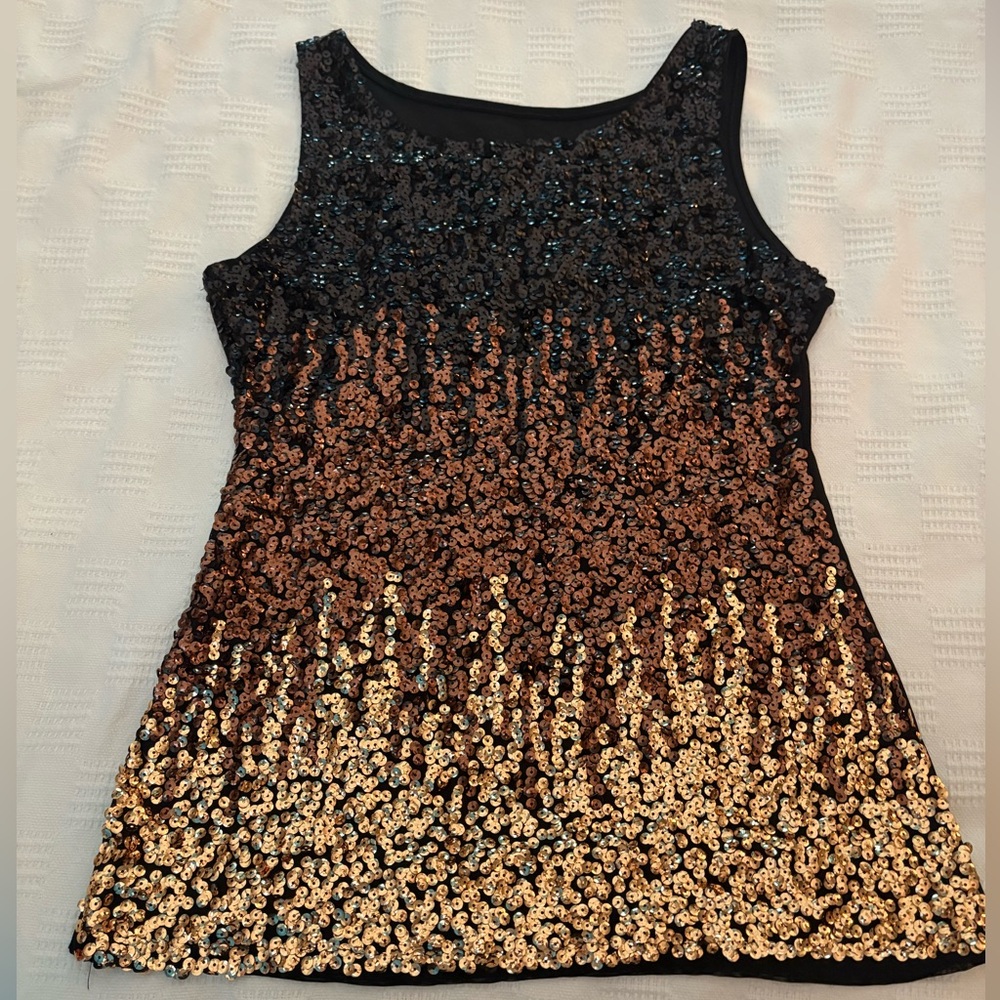 Black and Gold Sequin Seeveless Tank Top